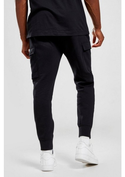 Sportswear Clup Fleece Pamuklu Siyah Erkek Kargo Eşofman Altı