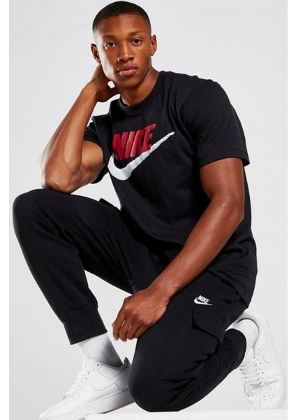 Sportswear Clup Fleece Pamuklu Siyah Erkek Kargo Eşofman Altı