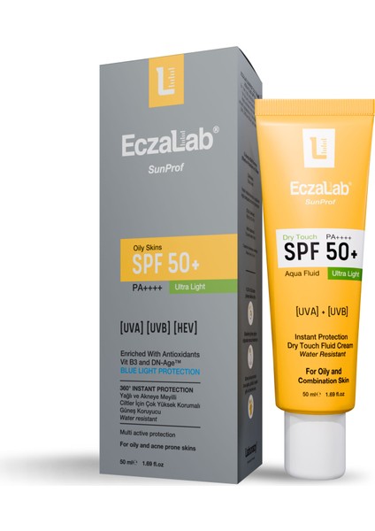 Sunprof Only Skins Aqua Fluid Spf 50 | Ultra Hafif Güneş Kremi | Karma & Yağlı Ciltler Için 50ml