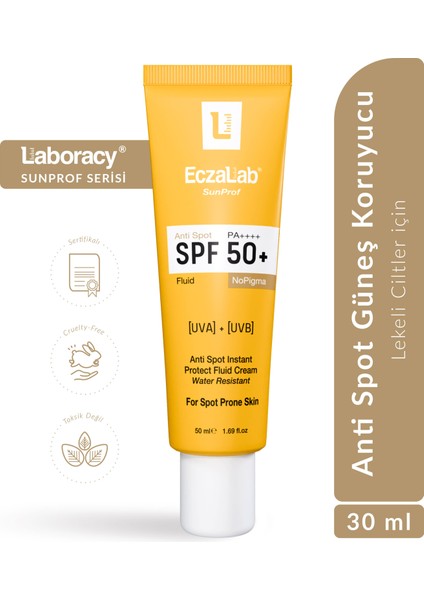 Sunprof Spf 50+ Anti-spot Güneş Kremi | Lekeye Eğilimli Ciltler & Mavi Işık Koruyucu | Hafif Akışkan Yapı 50ml
