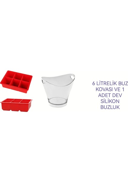 1 Adet 6 Litrelik San Buz Kovası ( 1 Adet Silikon Buzluk Hediyedir. )
