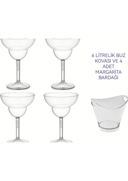 6 Litrelik San Buz Kovası ( 4 Adet Kırılmaz,çizilmez Polikarbon Plastik Margarita Bardağı Hediyedir.)