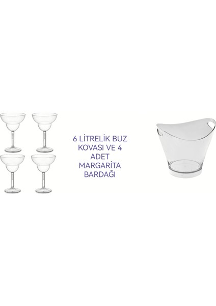 6 Litrelik San Buz Kovası ( 4 Adet Kırılmaz,çizilmez Polikarbon Plastik Margarita Bardağı Hediyedir.)