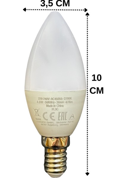 (4 adet) Ledvance 4,9W (40W) 2700K (Sarı Işık) Dim Edilebilir E14 Duylu (Ince Duy) LED Mum Ampul