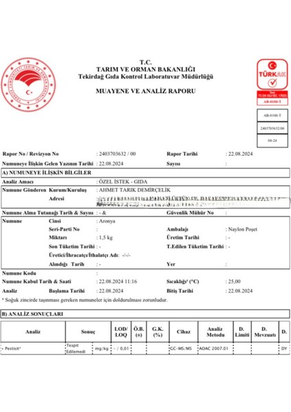 Aronya Özü (270G) x 2 Adet modelleri