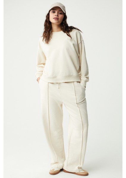 Rıchubb Kadın Büyük Beden Nakış Detaylı Ekru Alt-Üst Takım