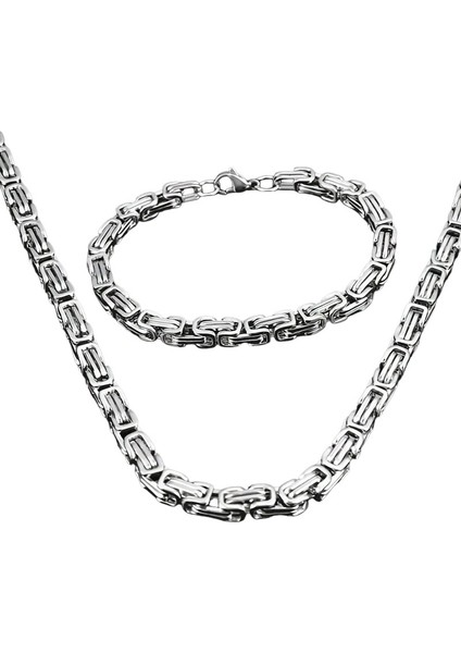 Çelik Takı Seti Bileklik Kolye Kral Zincir Model 0.5 mm 22-55 cm Bizans Bağlantı Gümüş Silver