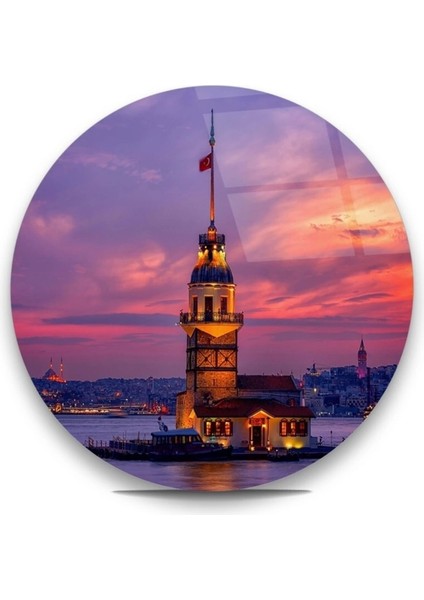 Kız Kulesi Yuvarlak Cam Tablo