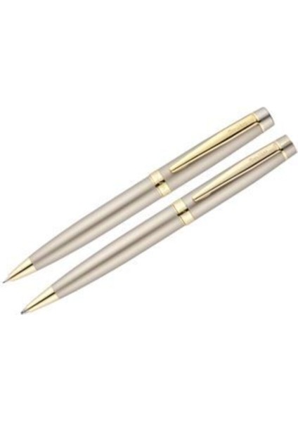 38 Tükenmez Kalem & 0.7mm Versatil 2 Li Takım Saten Altın