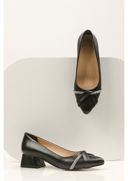 Kadın Şık /kısa Topuklu Siyah / Çapraz Bağlı/ Düğün Davet Ayakkabısı /siyah Kadın Taşlı