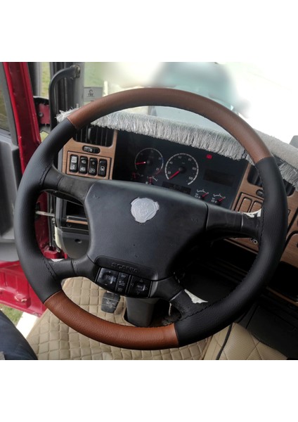Dikişli Direksiyon Kılıfı Siyah Deri Taba Deri Siyah Dikişli Scania 2006 Kasa Tır Kamyon