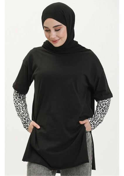 Kısa Kollu Yırtmaçlı Sade Basic Tunik