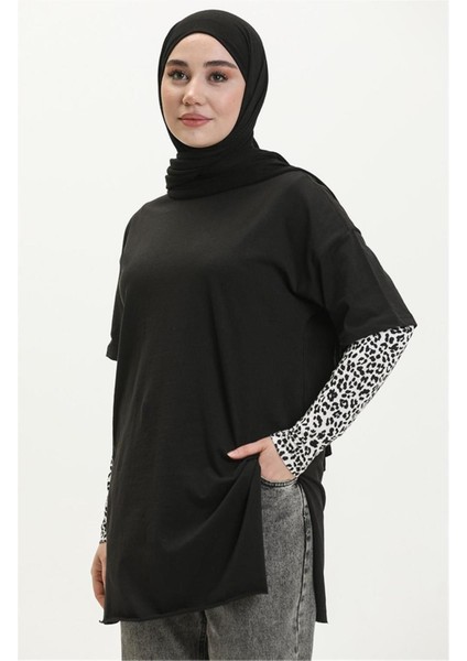 Kısa Kollu Yırtmaçlı Sade Basic Tunik
