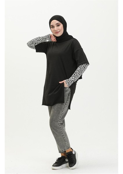 Kısa Kollu Yırtmaçlı Sade Basic Tunik