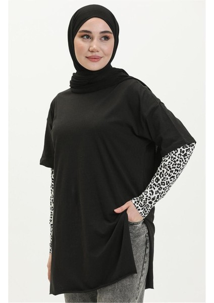 Kısa Kollu Yırtmaçlı Sade Basic Tunik