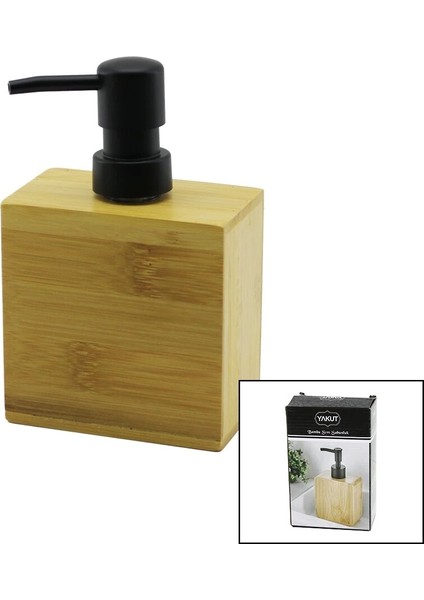 Dikdörtgen Ahşap Bambu Sıvı Sabunluk Siyah Plastik Pompa 5.8 x 9.9 cm - Y: 10 cm