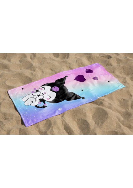 Kuromi Desenli Dijital Baskılı Plaj Banyo Havlusu Kız Çocuk Plaj Havlusu Beach Towel fiyatları