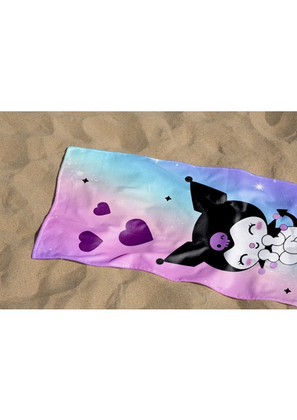 Kuromi Desenli Dijital Baskılı Plaj Banyo Havlusu Kız Çocuk Plaj Havlusu Beach Towel modelleri