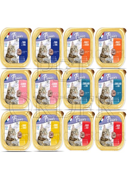 Ton Balıklı - Tavuklu - Sığır Etli - Hindi Etli - Somonlu - Morina Balıklı Pate Mix Yetişkin Kedi Yaş Maması 100 gr 12 adet