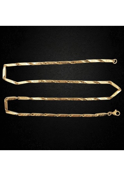 Çelik Kolye Titanyum Melon Motifli Model 2 mm 55 cm Altın Sarısı Gold