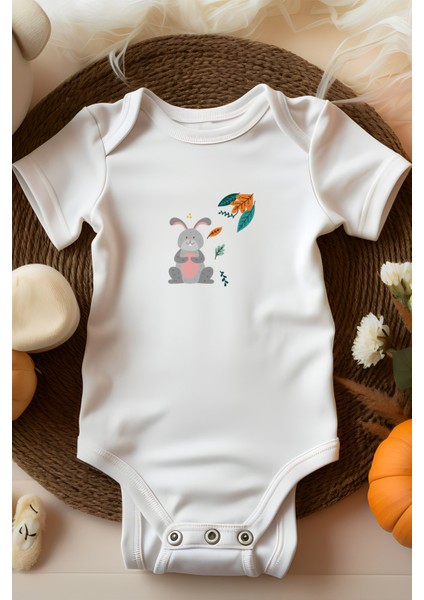 Bebek Perisi Sonbahar Sevimli Tavşan Tasarımlı Bebek Body
