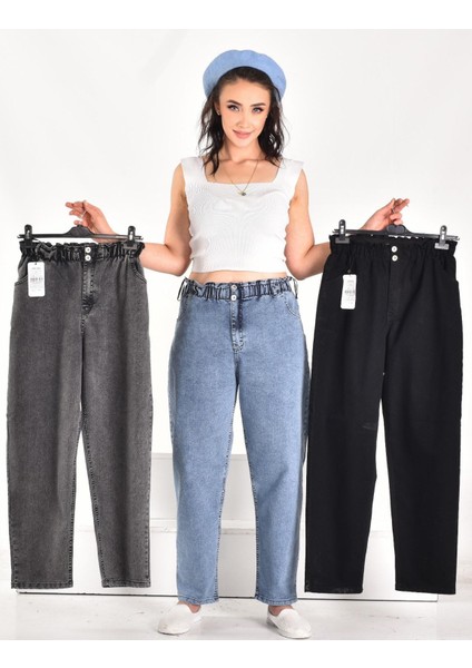 Kadın Yüksek Bel Beli Lastikli Genç Kot Pantolon - (Siyah / Gri / Mavi) fiyatları