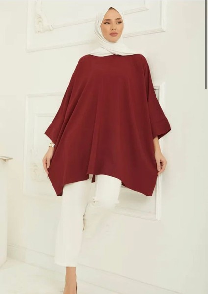 Düz Bisiklet Yaka Kadın Bordo Tunik Günlük fırsatları