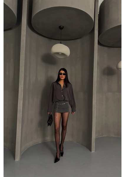 Boyfriend Gömlek Modal Kumaş Oversize - Antrasit