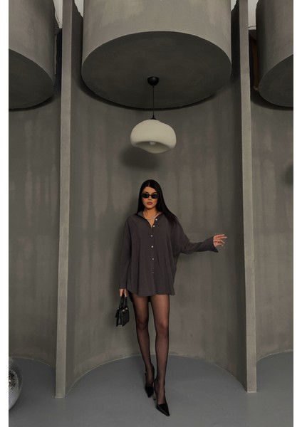 Boyfriend Gömlek Modal Kumaş Oversize - Antrasit