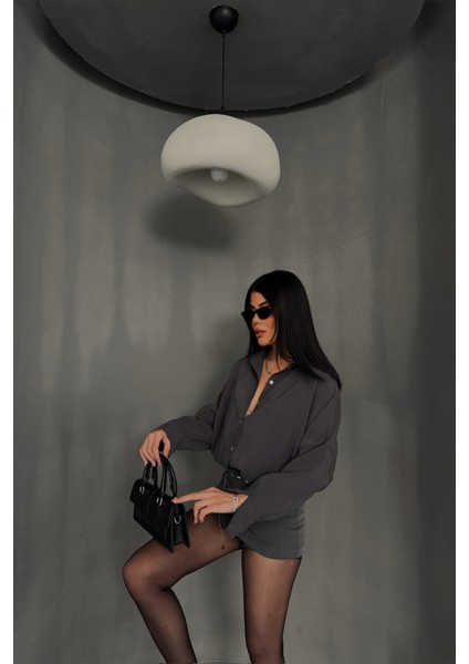Boyfriend Gömlek Modal Kumaş Oversize - Antrasit
