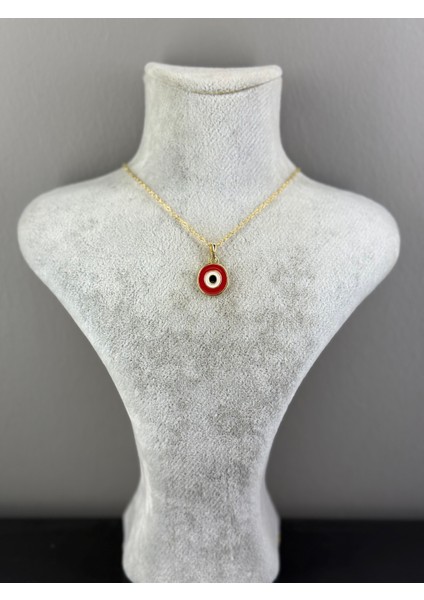 Gold Kaplama Kırmızı Nazar Boncuğu Kolye