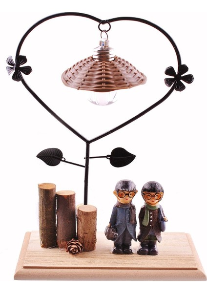 Pilli Işıklı Romantik Çift Tema Büyük Boy Atif Ahşap Biblo