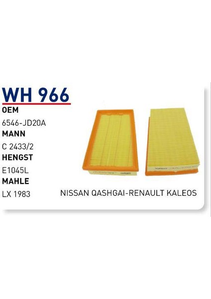 Wh966 Oem 16546-JD20A Renault Kaleos Hava Filtre