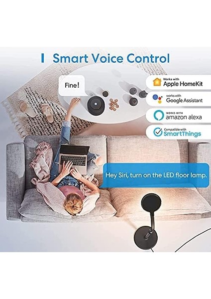 Akıllı LED Ayaklı Lamba, Kısılabilir Akıllı Ampul, Ses Kontrollü, Uzaktan Kumanda, 3'ü 1 Arada Ayaklı Lamba, Masa Lambası, Kelepçeli Lamba, Homekit Alexa Google Smartthings Uyumlu, Siyah