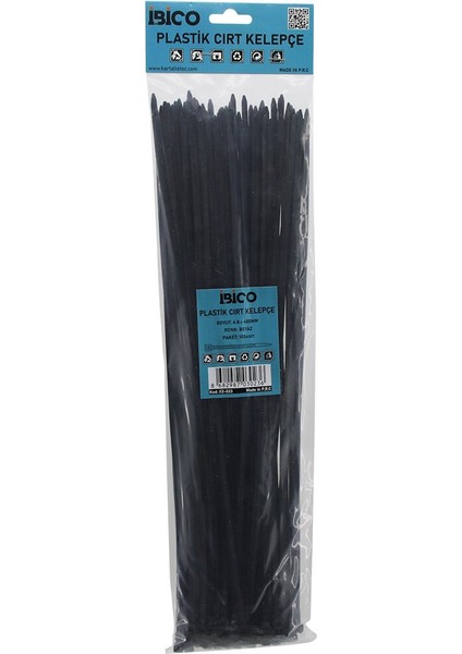 Siyah 4.8X400 mm Plastik Cırt Kelepçe 100PCS