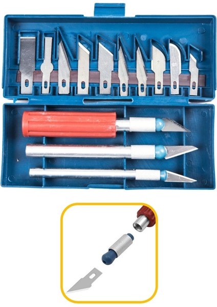 Zanaat 16 Parça Hobi Gravür Ahşap Heykel Çömlek Oyma Şekil Verme 13 Maket Bıçak Neşter Seti