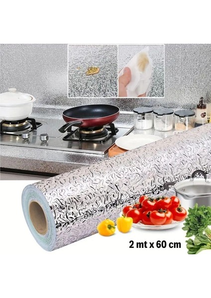 Rulo Gümüş Alüminyum O Duvar Kağıdı, Kendinden Yapışkanlı Raf İçi, Su Geçirmez O 2 m x 60 cm