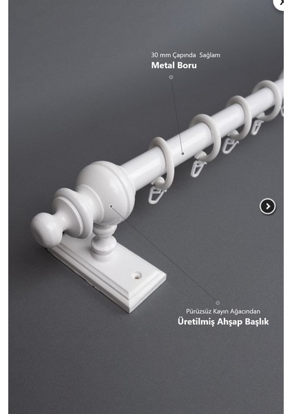 Beyaz 150 cm Raysız Rustik Perde Askı Seti (Ahşap Başlık ve Aluminyum Boru)