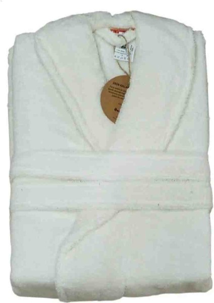 ( x l Beden) Pamuklu - Seri Sonu Şal Yaka Tek Bornoz Krem Renk