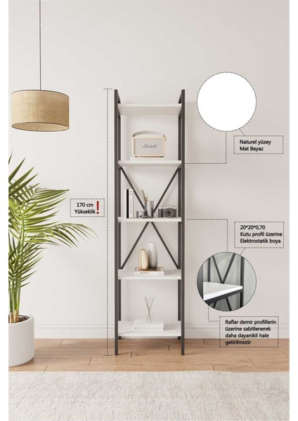 Nilamu Beyaz 45 cm Kitaplık, Metal Aksamlı, Organizer, Ofis, 45*170*34 cm indirimleri