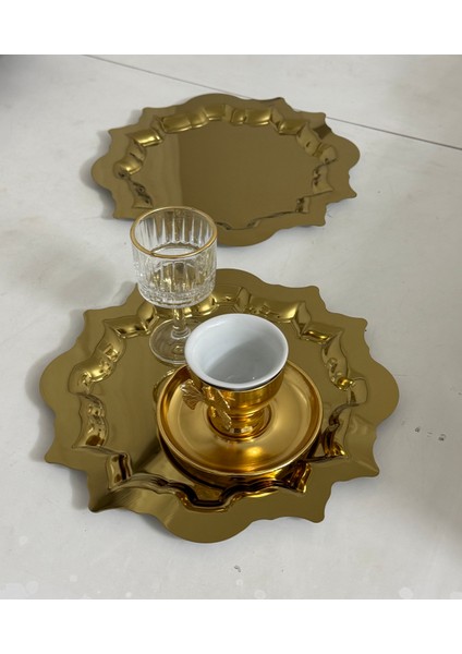 Çelik Gold Renk Güneş Model 2 Adet Servis ve Sunum Tepsisi