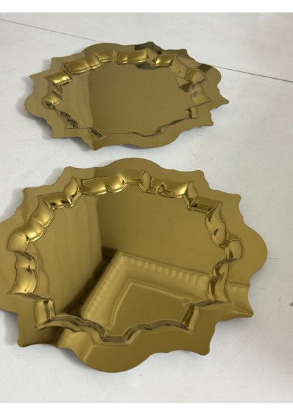 Çelik Gold Renk Güneş Model 2 Adet Servis ve Sunum Tepsisi