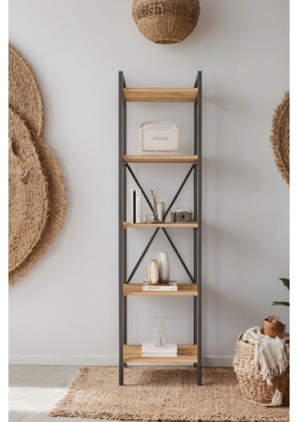 Nilamu Çam 45 cm Kitaplık, Metal Aksamlı, Organizer, Ofis, 45*170*34 cm