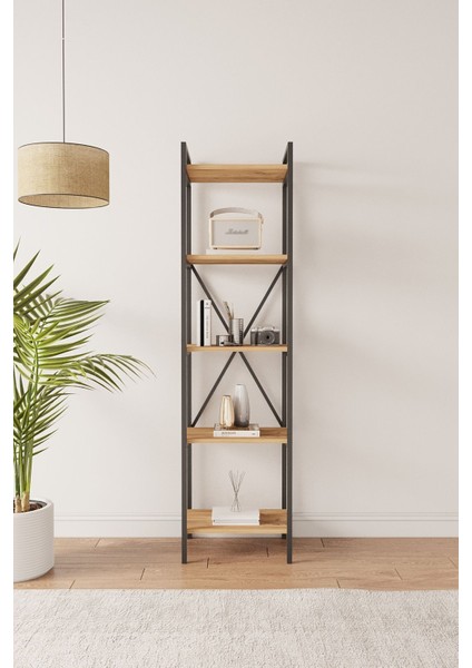 Nilamu Çam 45 cm Kitaplık, Metal Aksamlı, Organizer, Ofis, 45*170*34 cm