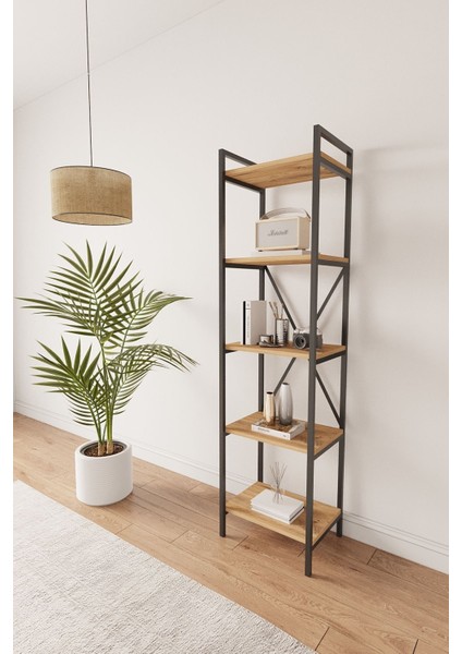 Nilamu Çam 45 cm Kitaplık, Metal Aksamlı, Organizer, Ofis, 45*170*34 cm