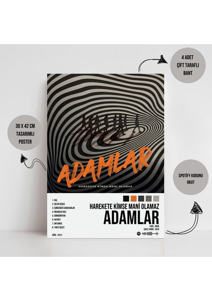 Adamlar - Harekete Kimse Mani Olamaz Albüm Spotify Çerçevesiz Tasarım Poster