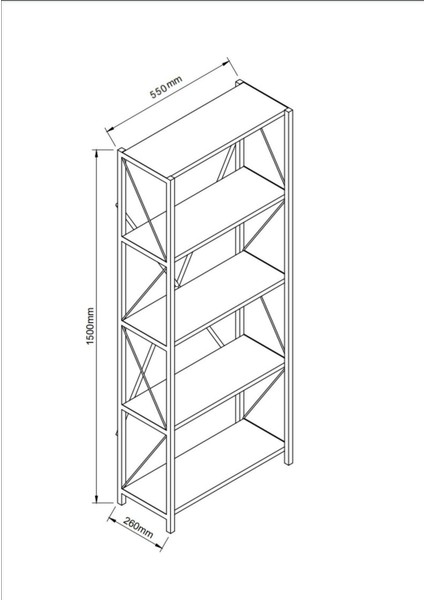 Rosa 5 Raflı Metal Kitaplık Siyah Mermer