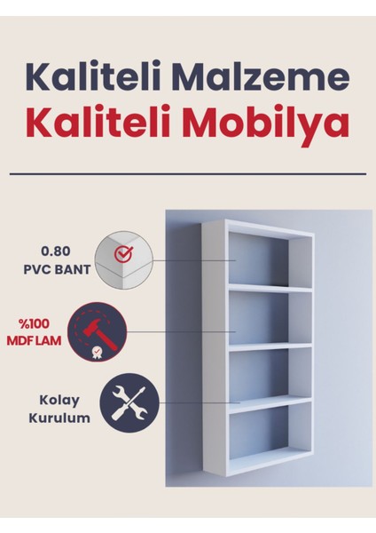 1. Sınıf Mdf 5 Raflı Dekoratif Kitaplık, Beyaz Kitaplık, Ofis Kitaplığı, Duvar Rafı 104 x 55 cm indirimleri