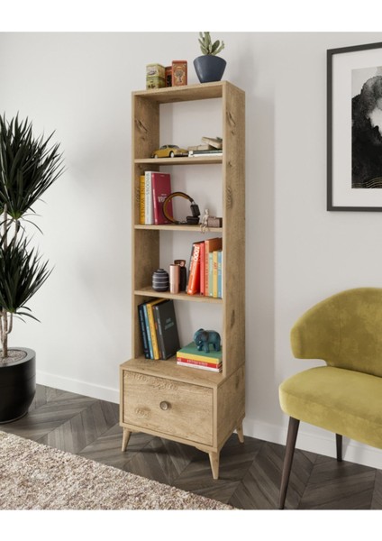 Akasya Çekmeceli Kitaplık Meşe Mdf