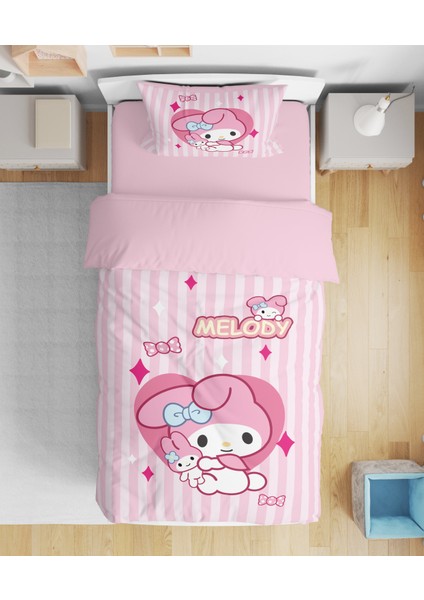 My Melody Kuromi 3D Dijital Baskılı Tek Kişilik Kız Çocuk (Çarşafsız) Nevresim Takımı